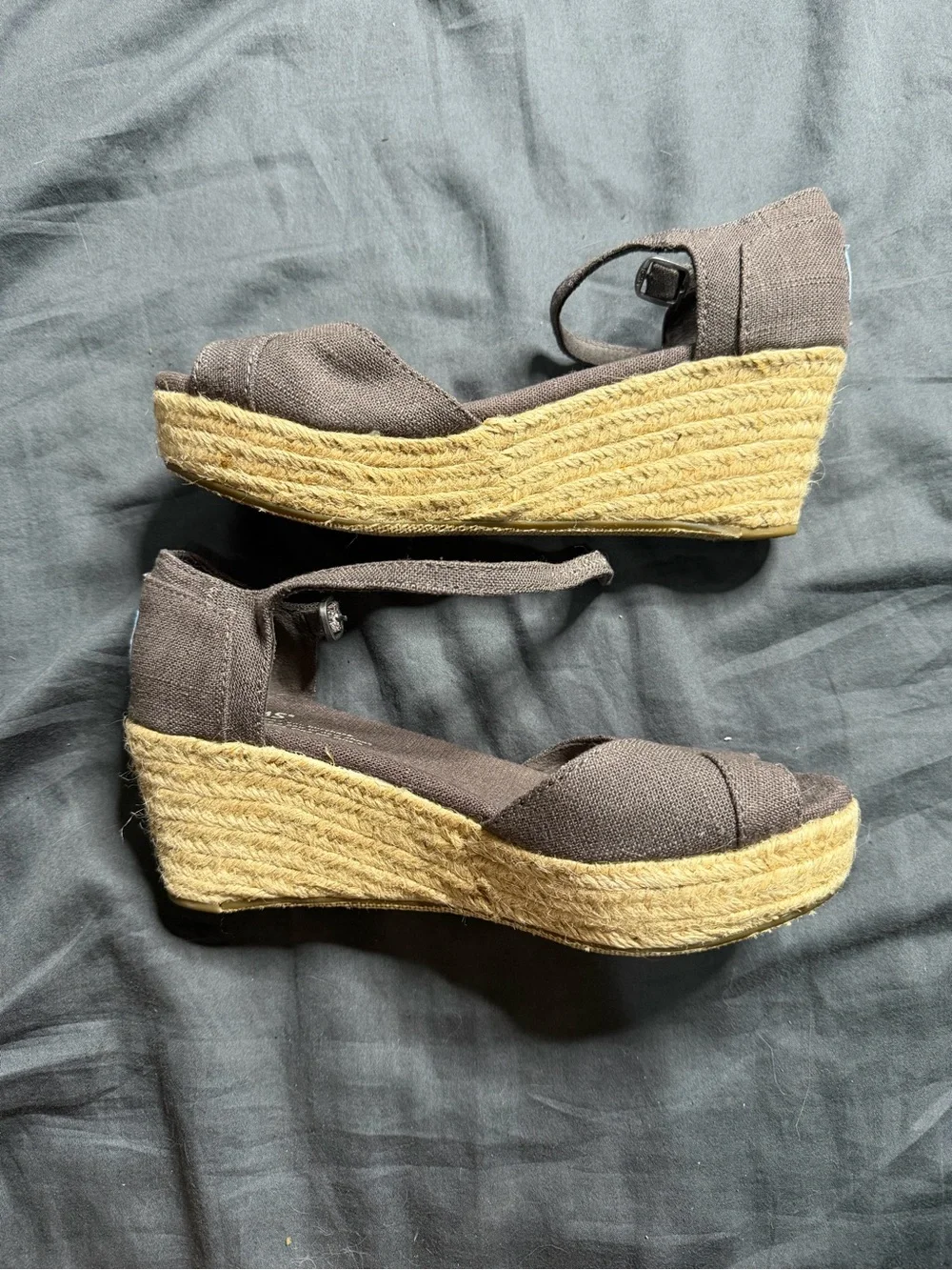 Toms Brown Canvas Espadrille Wedge Sandals
